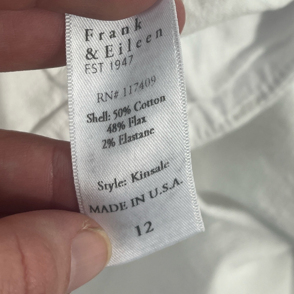 Frank and Eileen White Kinsale Cropped Pants w/ Raw Hem Cotton and Flax Blend - Picture 12 of 14